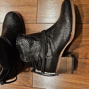 Freebird Casey Black Snakeskin Prunt Ankle Boots
